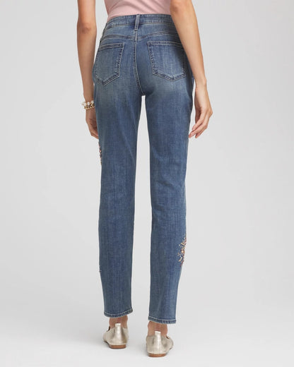 Chico's Premium | Embellished Starbursts Girlfriend Slim Ankle Jeans