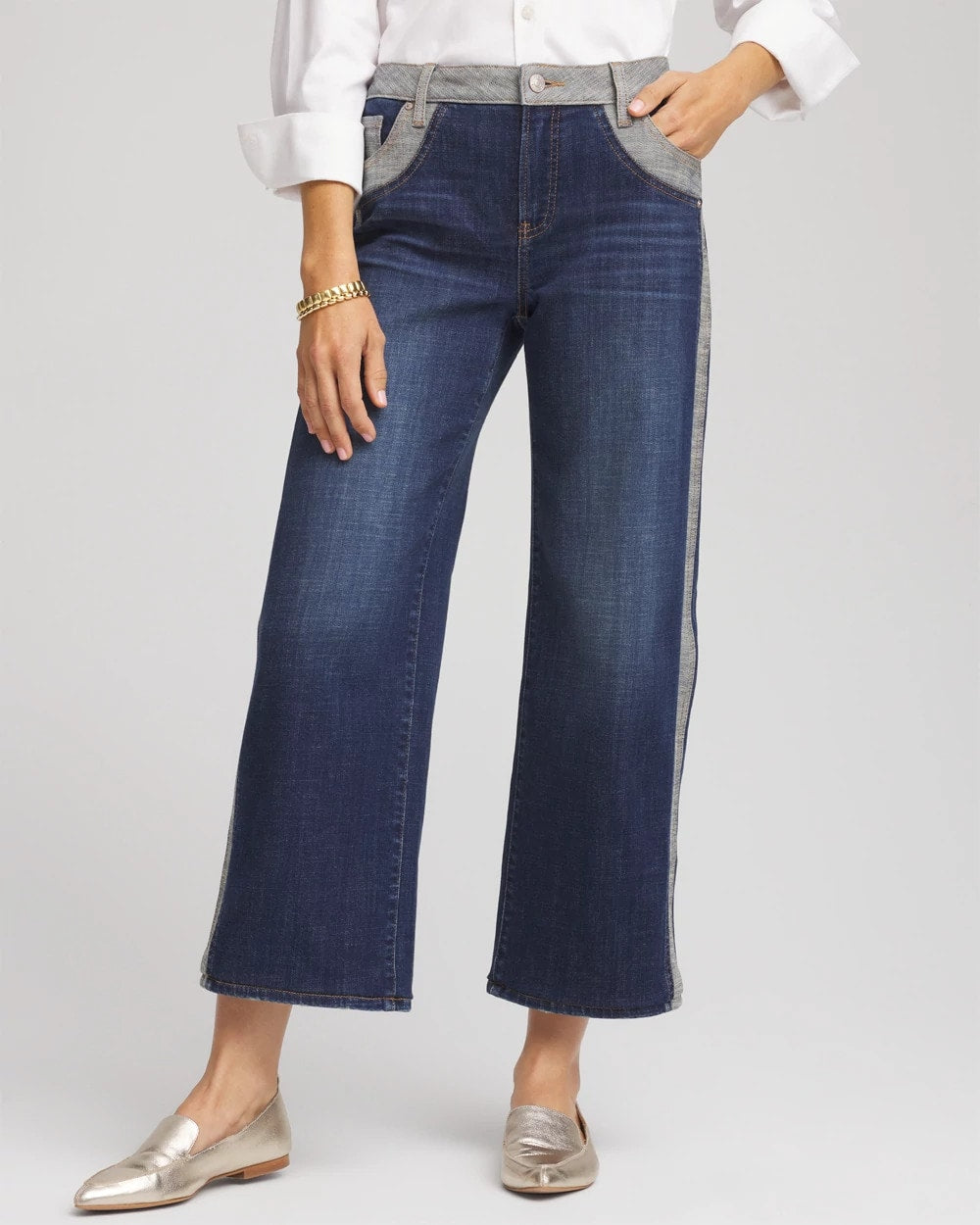 Chico's Premium | Girlfriend Cropped Colorblock Wide-Leg Jeans