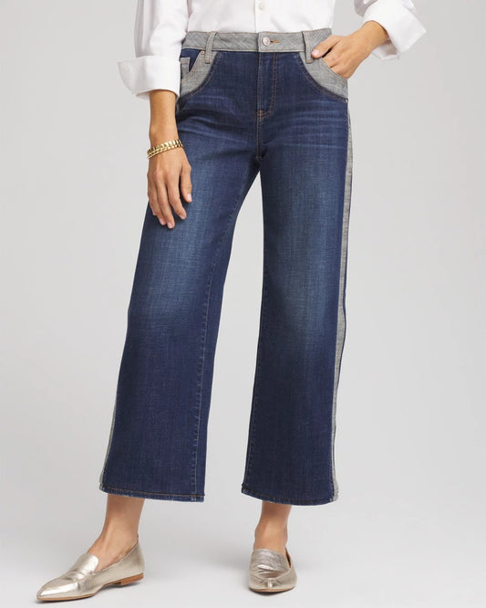 Chico's Premium | Girlfriend Cropped Colorblock Wide-Leg Jeans