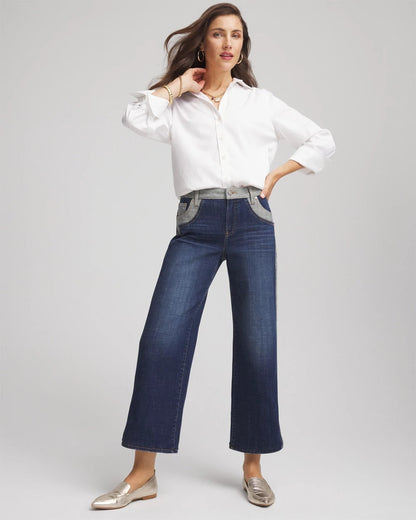 Chico's Premium | Girlfriend Cropped Colorblock Wide-Leg Jeans