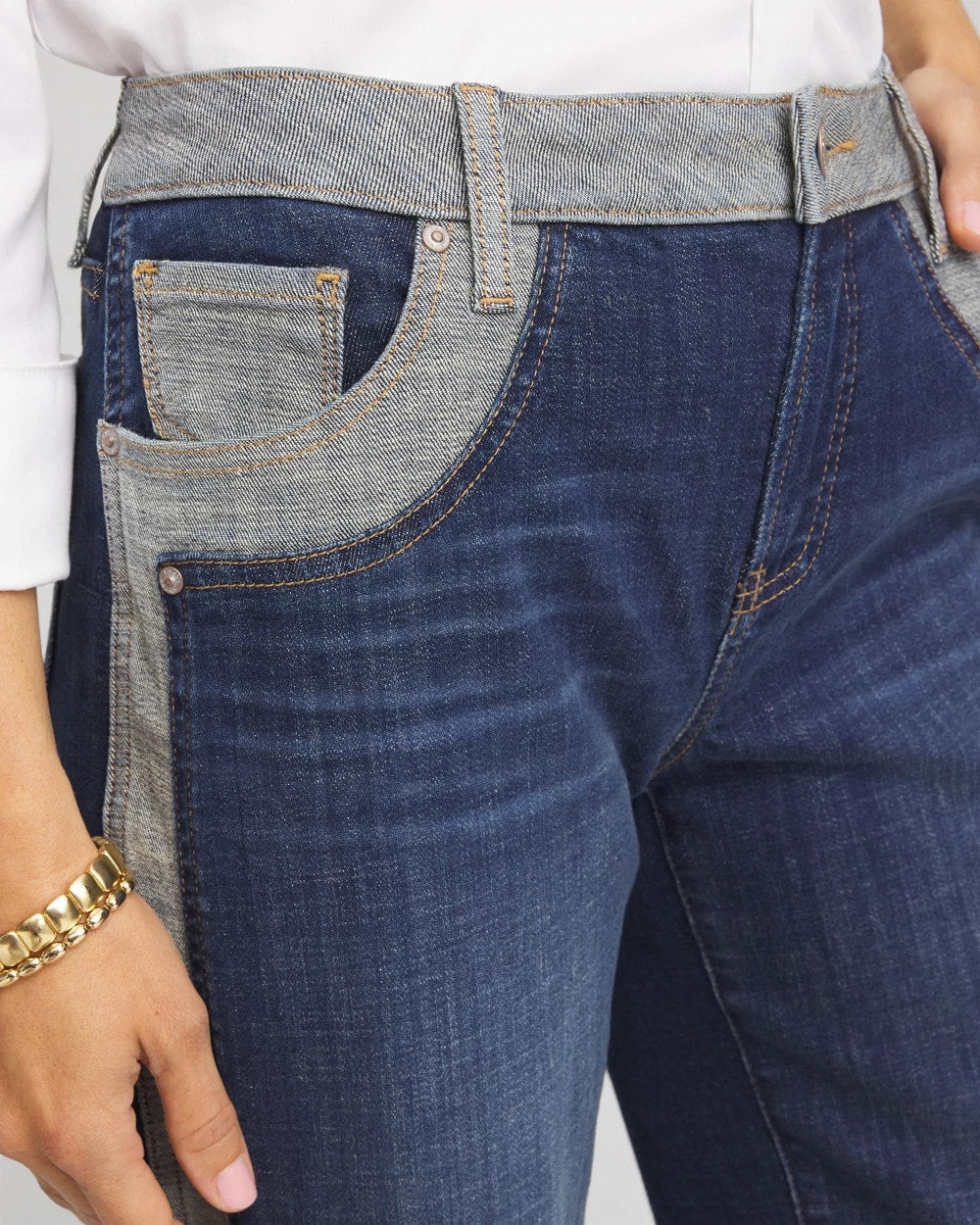 Chico's Premium | Girlfriend Cropped Colorblock Wide-Leg Jeans