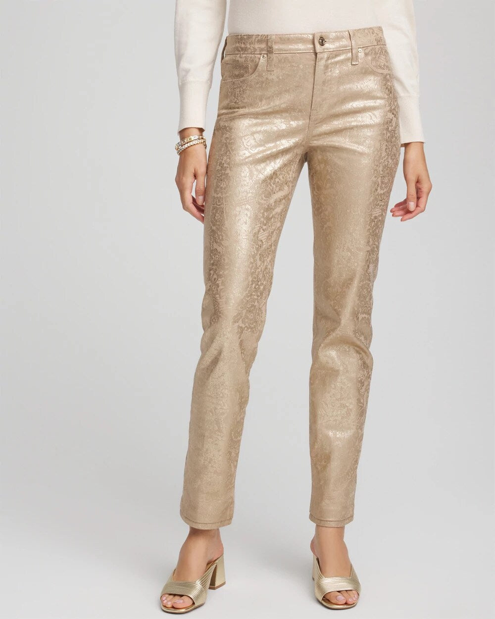 Chico's Smart Buy | Girlfriend Slim Ankle Foiled Lace Jeans