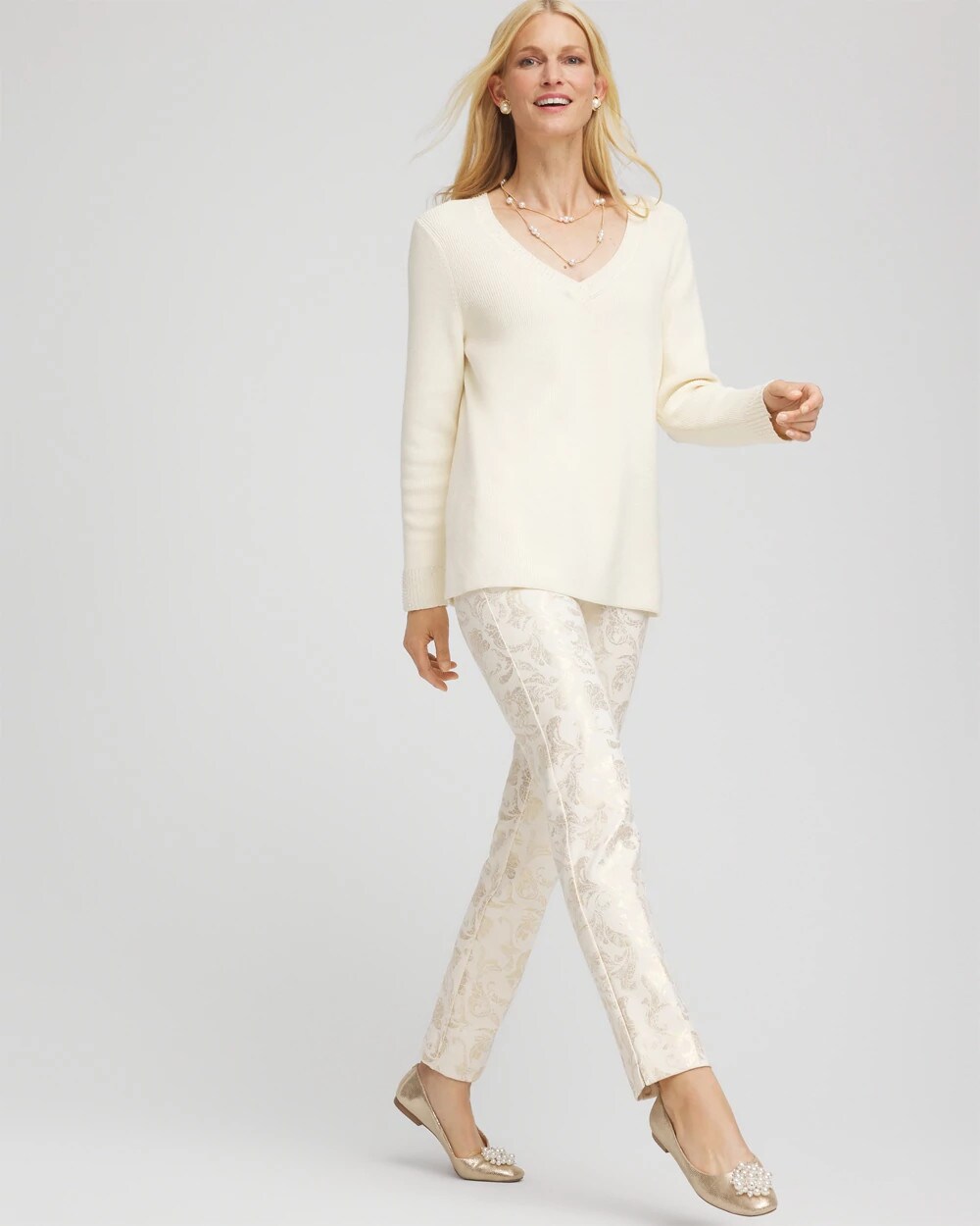 Chico's Deals | Juliet Golden Foiled Slim Ankle Pants