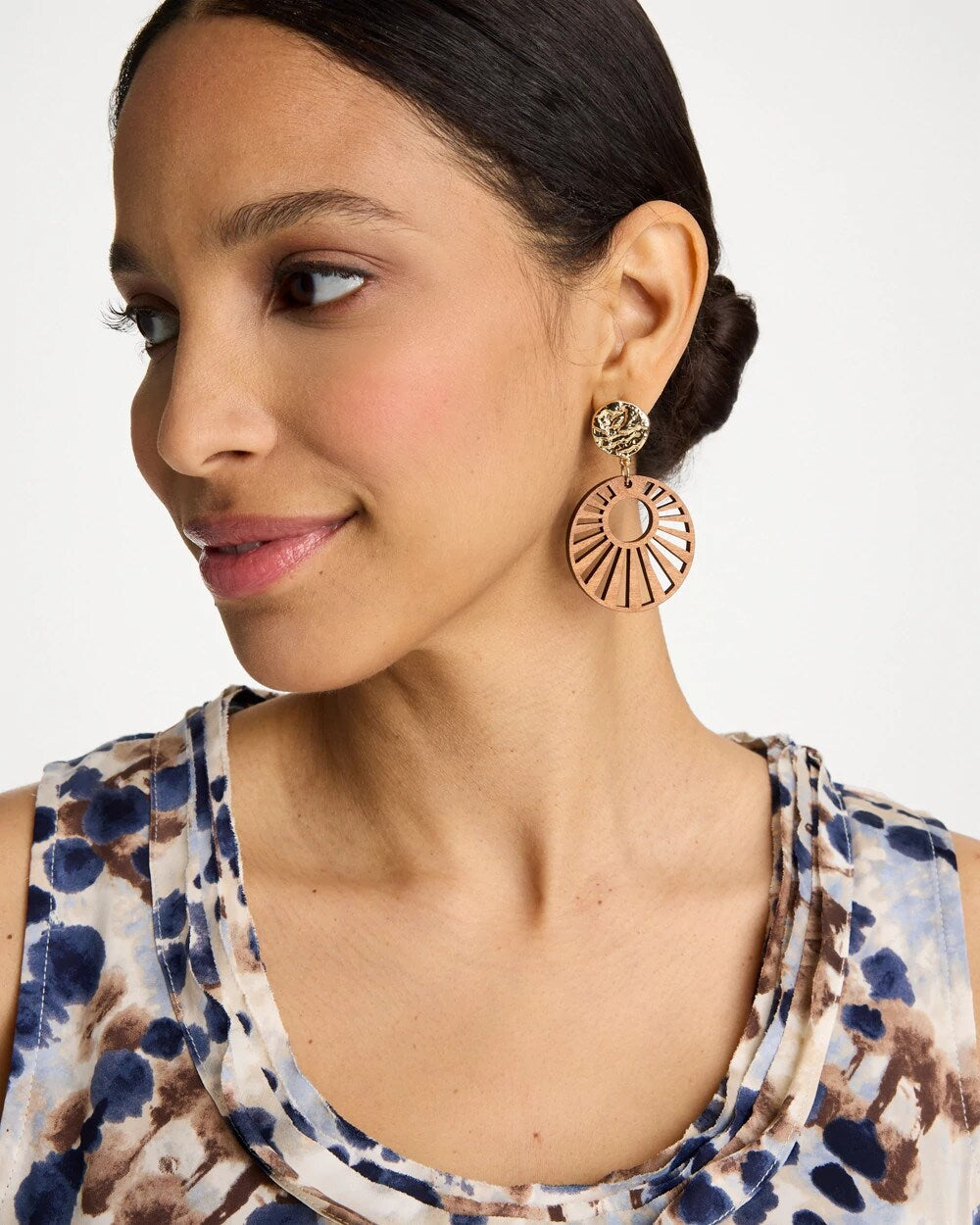 Chico's Everyday | Wood Carved Sun Drop Earrings
