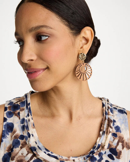 Chico's Everyday | Wood Carved Sun Drop Earrings