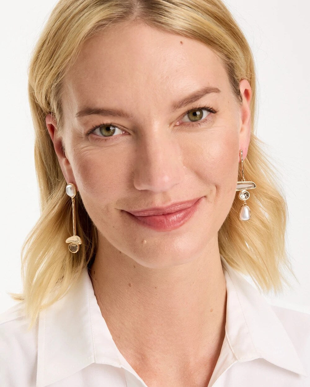 Chico's Value | Asymmetrical Pearlescent Linear Earrings