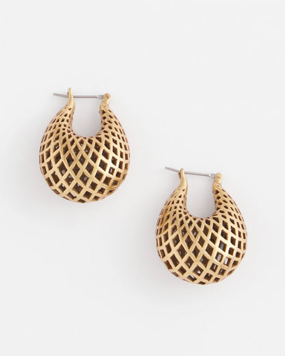 Chico's Hot Sale | Gold Lattice Puff Hoop Earrings