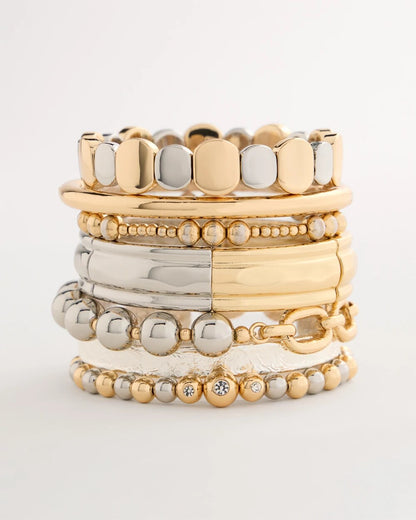 Chico's Everyday | Mixed Metal Beaded Stretch Bracelet