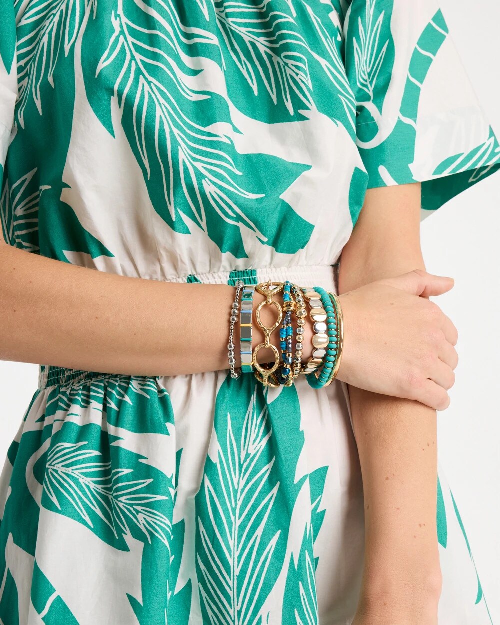 Chico's Everyday | Mixed Metal Beaded Stretch Bracelet