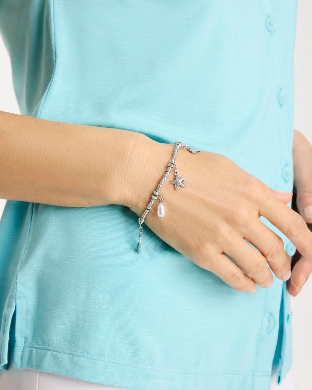 Chico's Smart Buy | Beachy Silvertone Stretch Charm Bracelet
