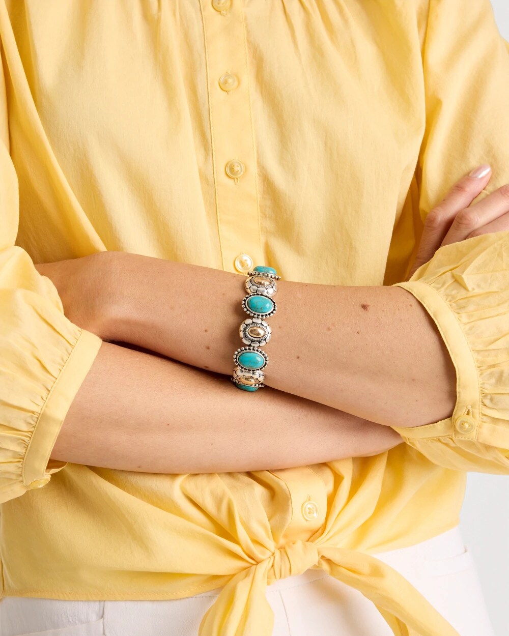 Chico's Trusted | Turquoise Mixed Metal Stretch Bracelet