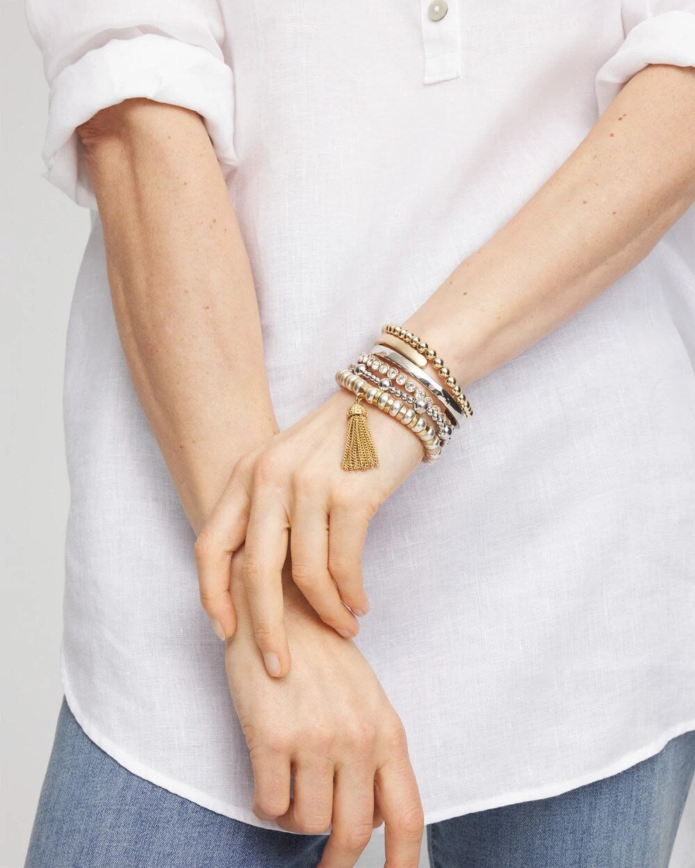 Chico's Hot Sale | Silver-tone Medium Bead Stretch Bracelet