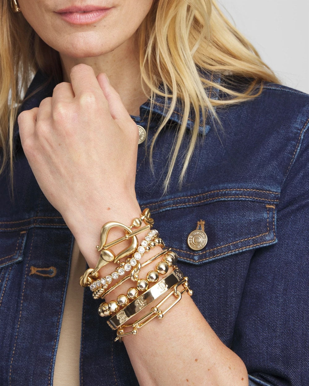 Chico's Deals | Small Beaded Gold Tone Stretch Bracelet