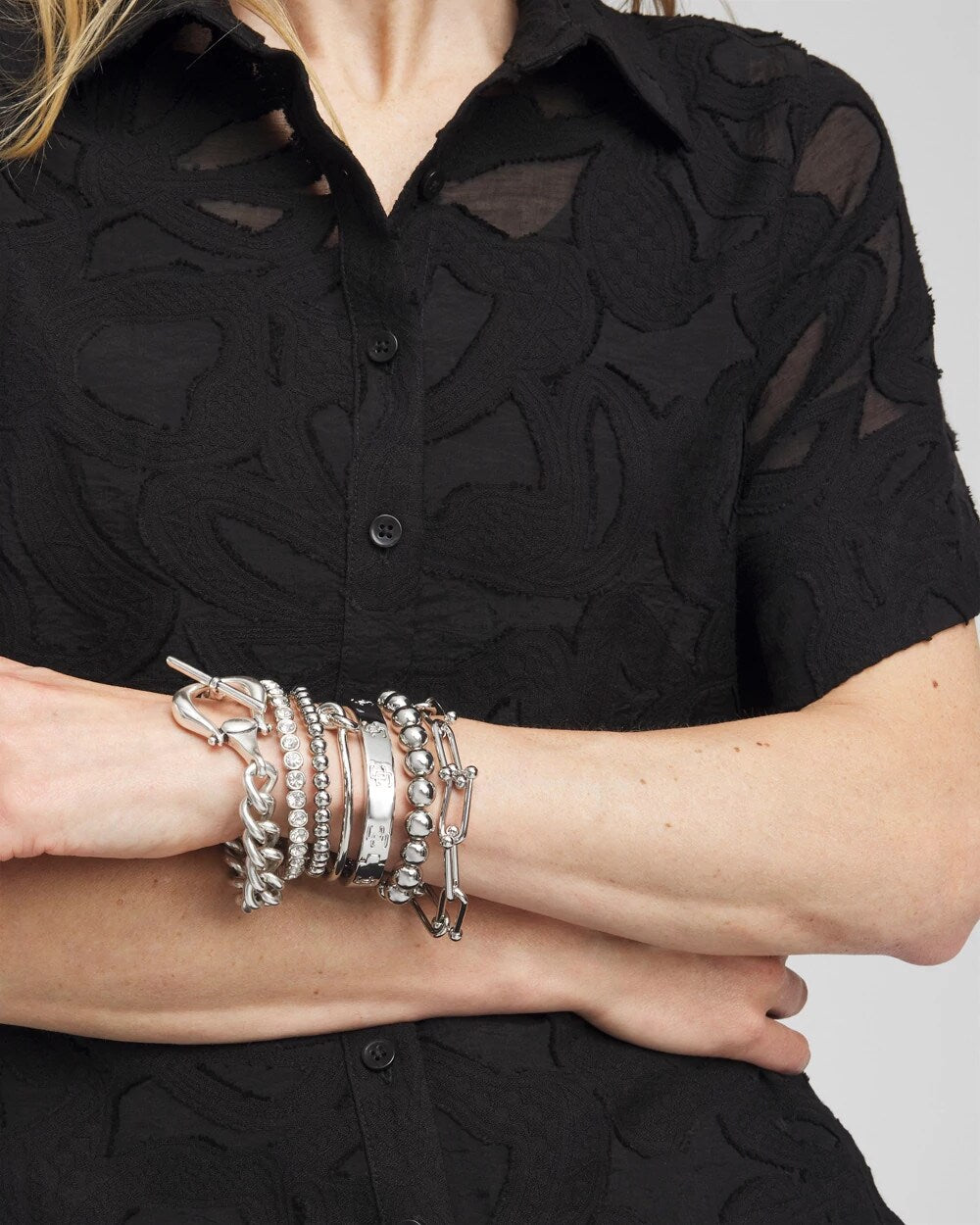 Chico's Deals | Small Beaded Silver Tone Stretch Bracelet