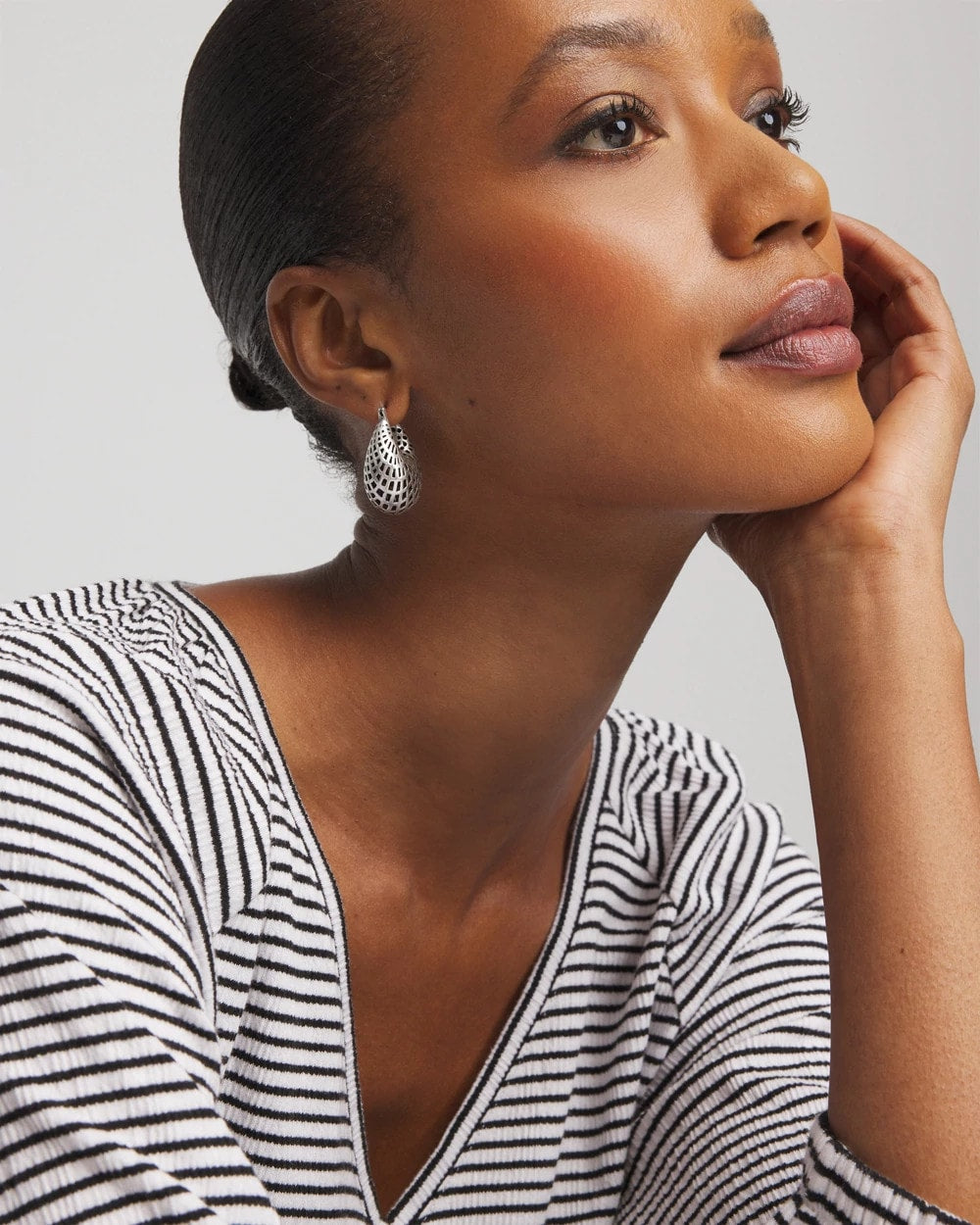 Chico's Deals | Silver Lattice Puff Hoop Earrings