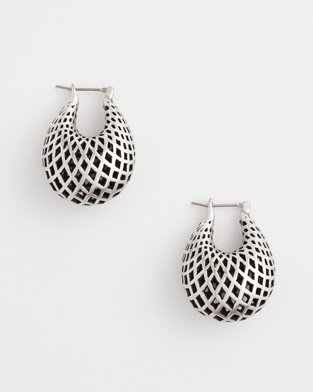 Chico's Deals | Silver Lattice Puff Hoop Earrings