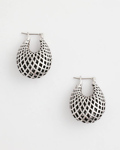 Chico's Deals | Silver Lattice Puff Hoop Earrings