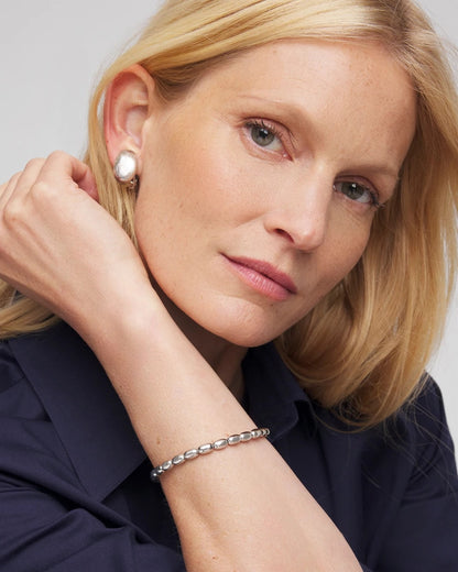 Chico's Latest | Silvertone Oval Beaded Stretch Bracelet