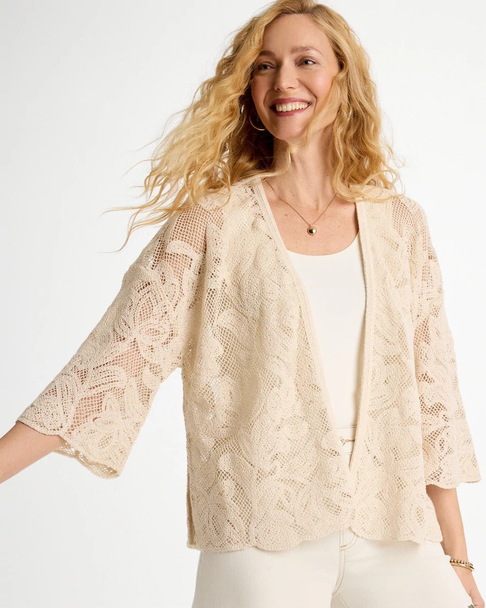 Chico's Hot Sale | Short Crochet Lace Kimono