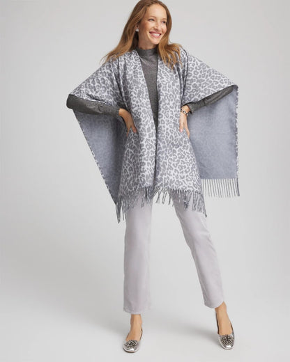 Chico's Essential | Reversible Animal Print Fringe Ruana