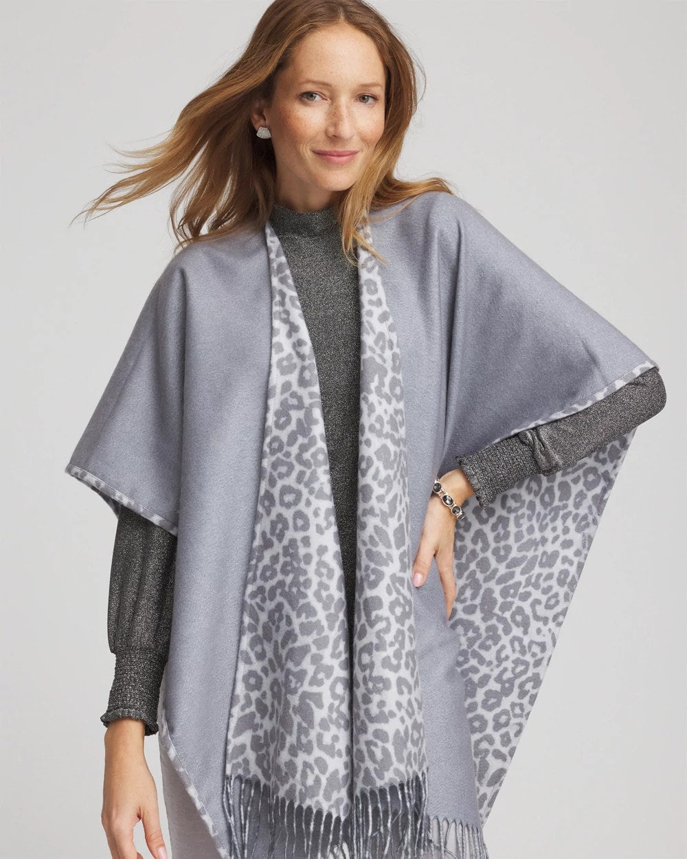 Chico's Essential | Reversible Animal Print Fringe Ruana