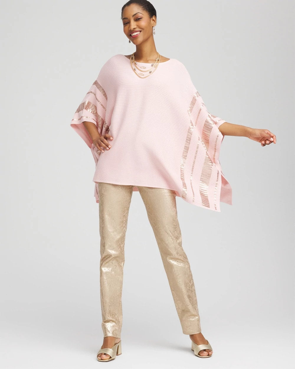 Chico's Recommended | Sequin Striped Sweater Poncho