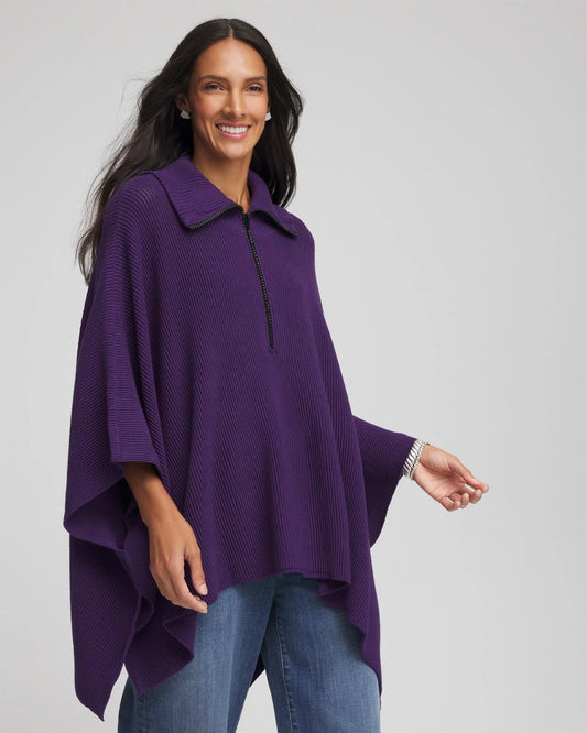 Chico's Latest | Rhinestone Zip-Collar Sweater Poncho