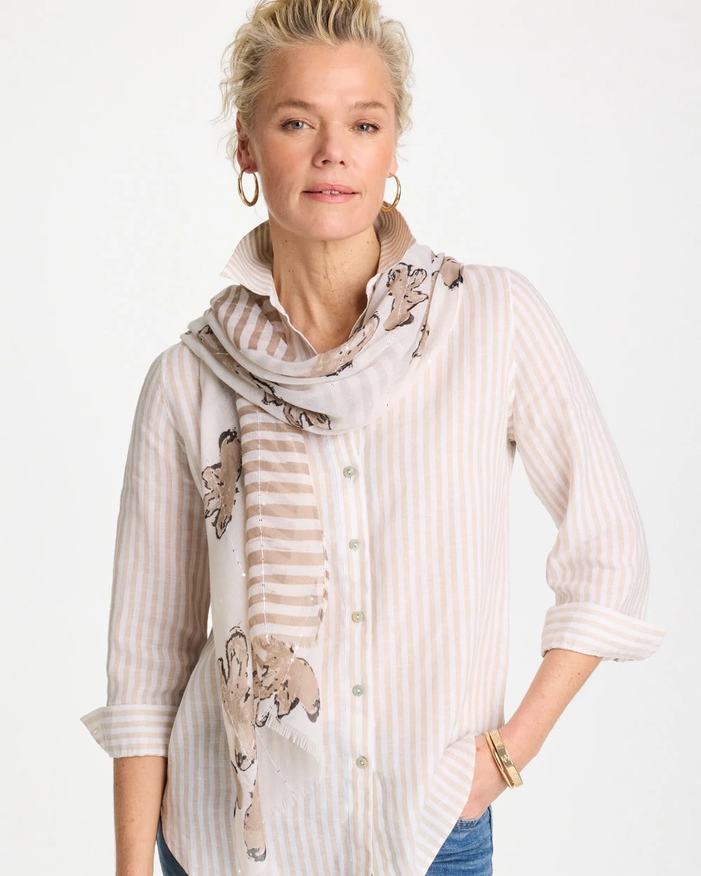 Chico's Classic | Striped Floral Oblong Scarf