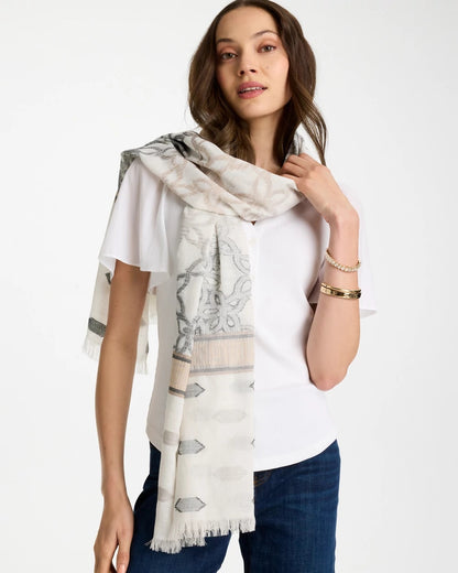 Chico's Best Price | Neutral Paisley Polka Dot Oblong Scarf