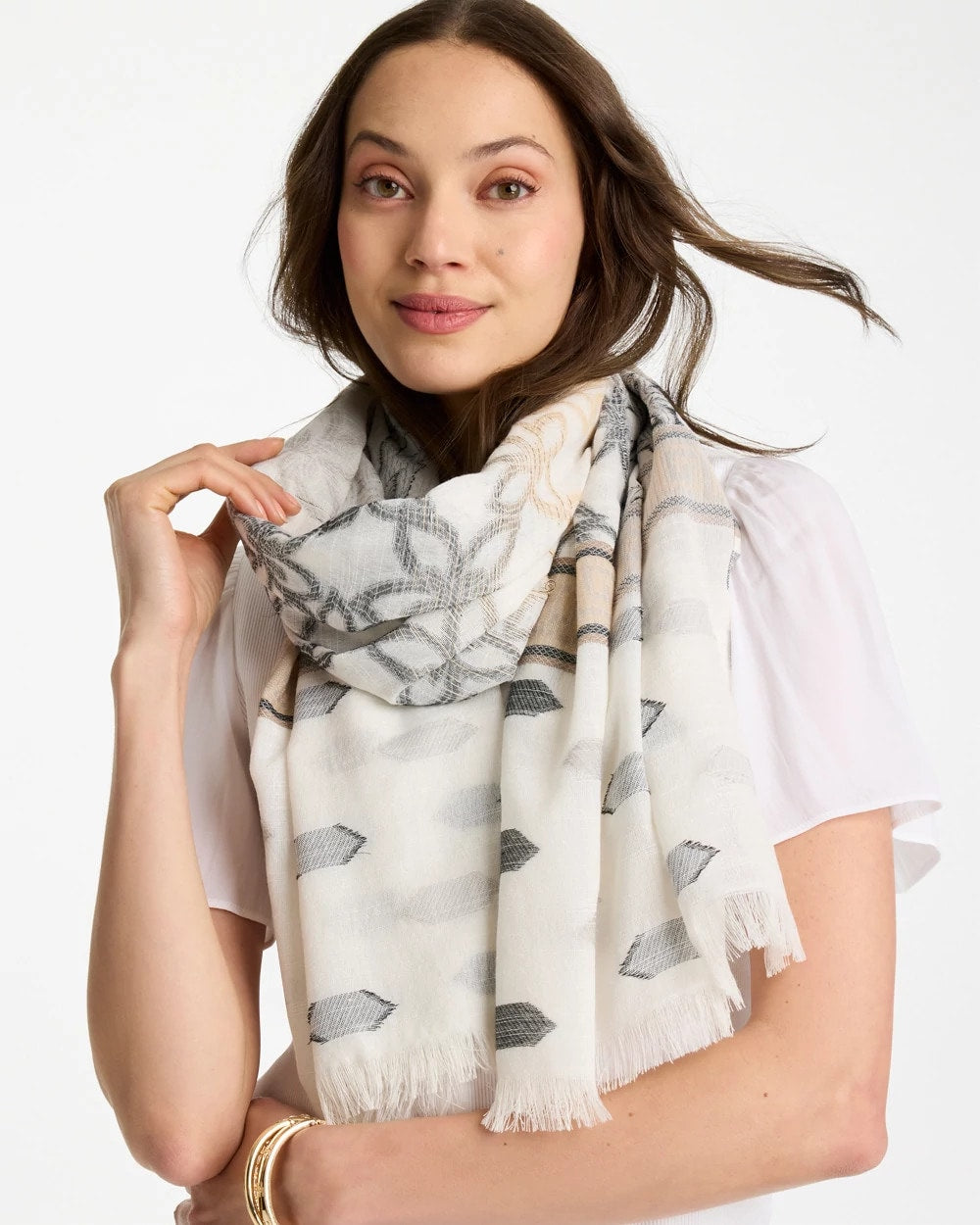 Chico's Best Price | Neutral Paisley Polka Dot Oblong Scarf
