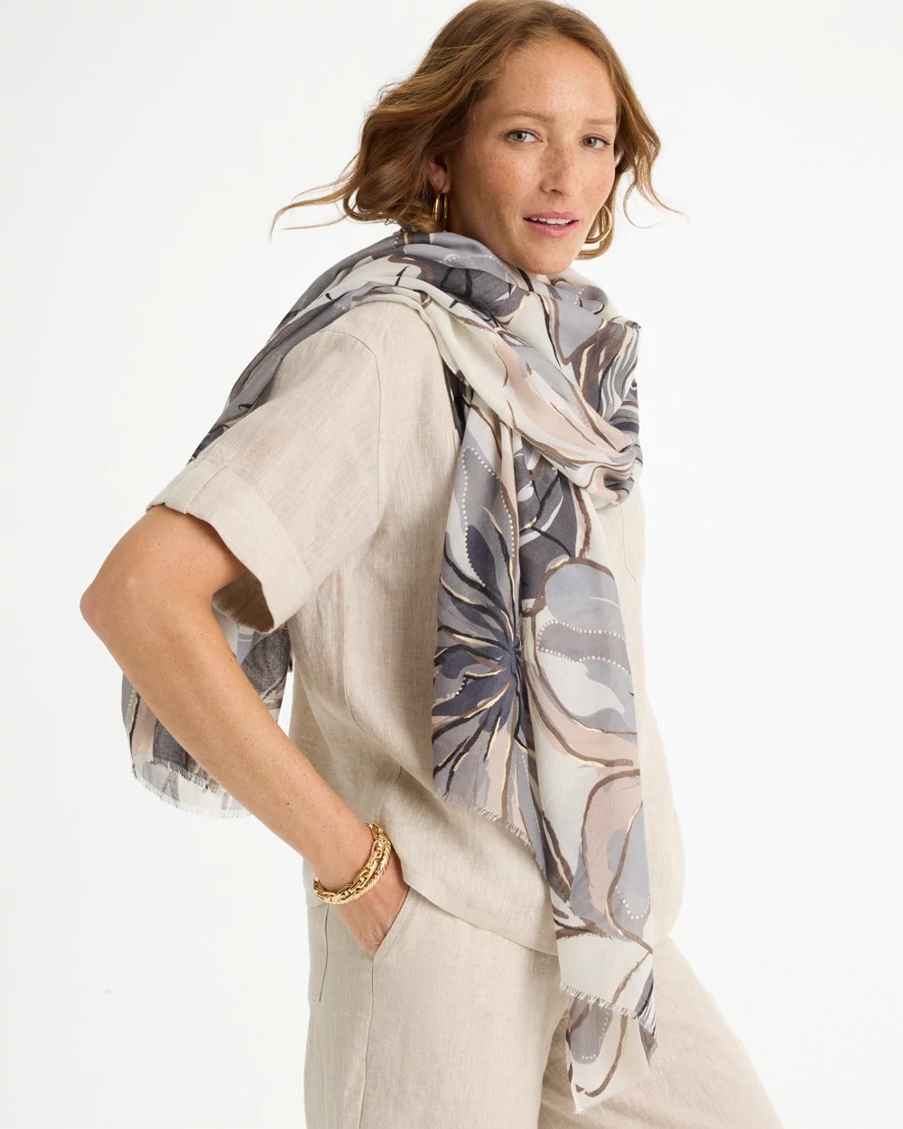 Chico's Latest | Foiled Floral Oblong Scarf