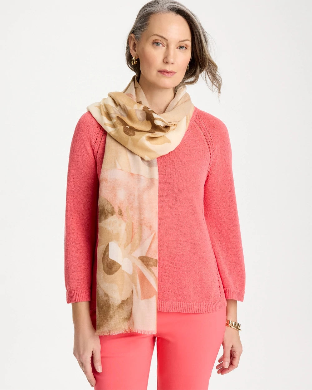 Chico's Popular | Neutral Floral Oblong Scarf