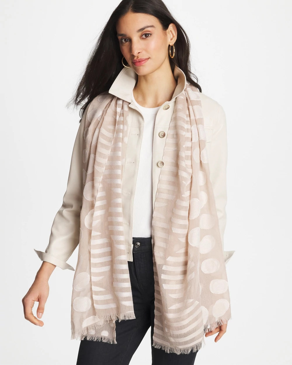 Chico's Great Value | Neutral Polka Dot Oblong Scarf