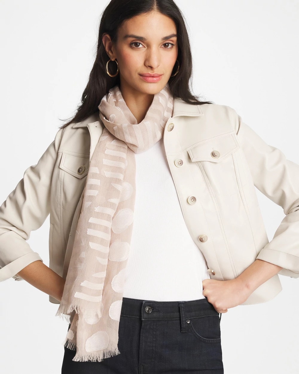Chico's Great Value | Neutral Polka Dot Oblong Scarf