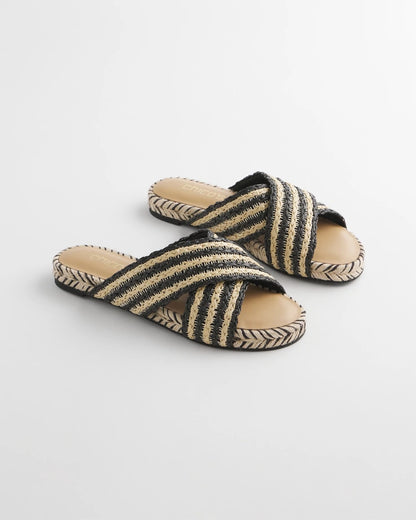 Chico's Premium | Striped Raffia Cross-Strap Slide Sandal