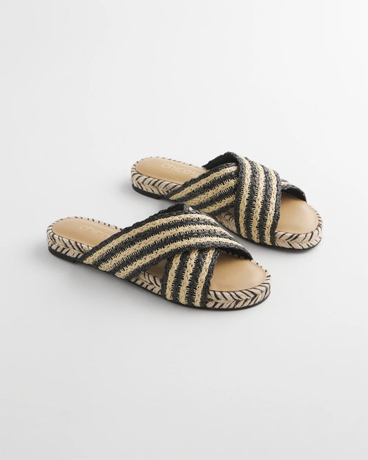 Chico's Premium | Striped Raffia Cross-Strap Slide Sandal