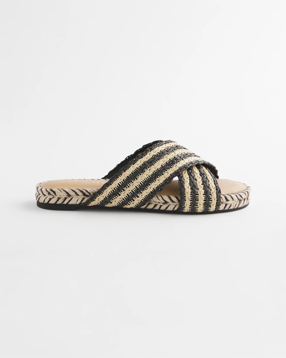 Chico's Premium | Striped Raffia Cross-Strap Slide Sandal
