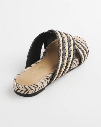 Chico's Premium | Striped Raffia Cross-Strap Slide Sandal