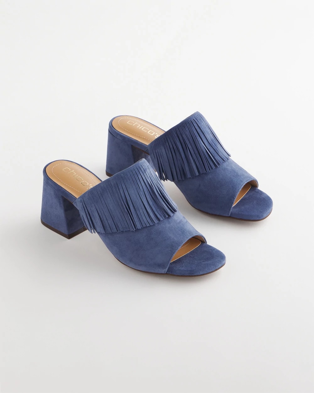 Chico's New | Blue Lotus Suede Fringe Block Heels