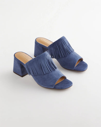 Chico's New | Blue Lotus Suede Fringe Block Heels