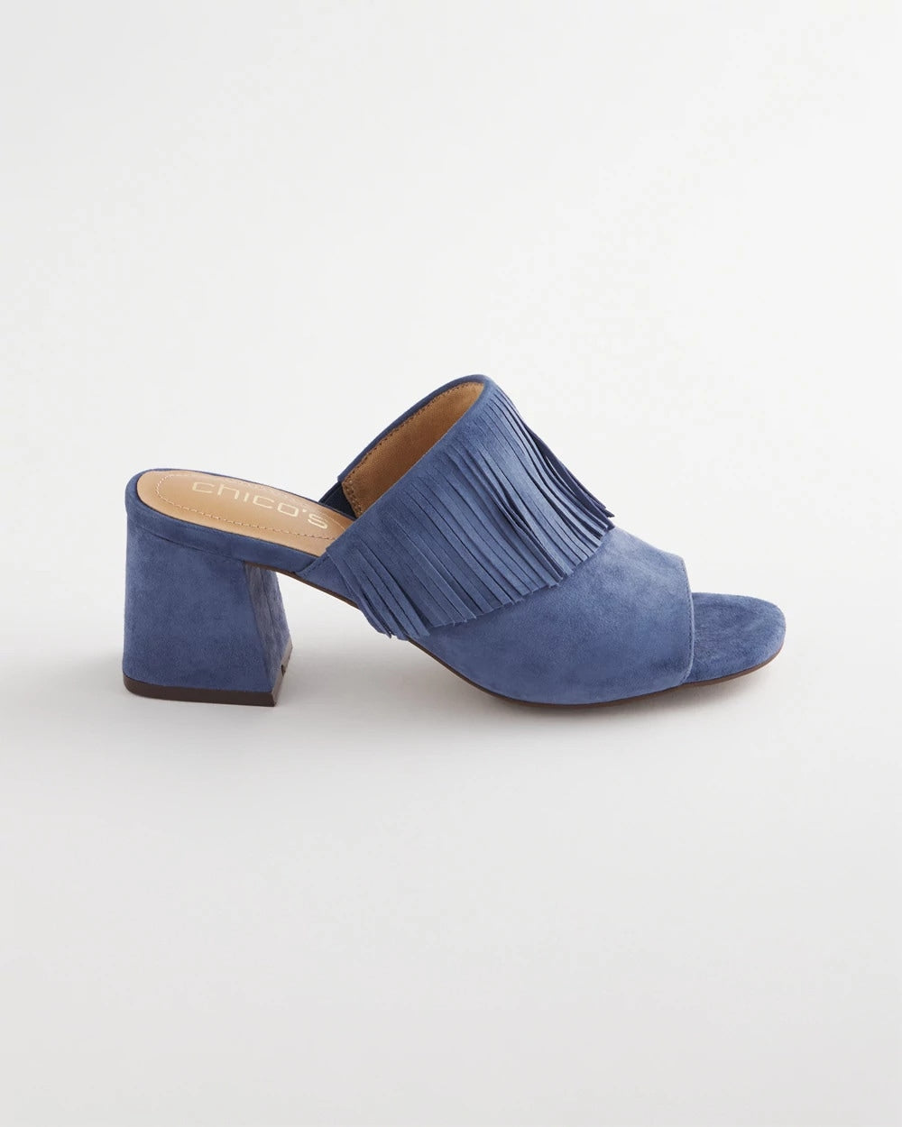 Chico's New | Blue Lotus Suede Fringe Block Heels