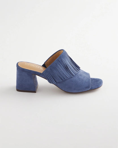 Chico's New | Blue Lotus Suede Fringe Block Heels