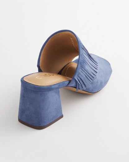 Chico's New | Blue Lotus Suede Fringe Block Heels