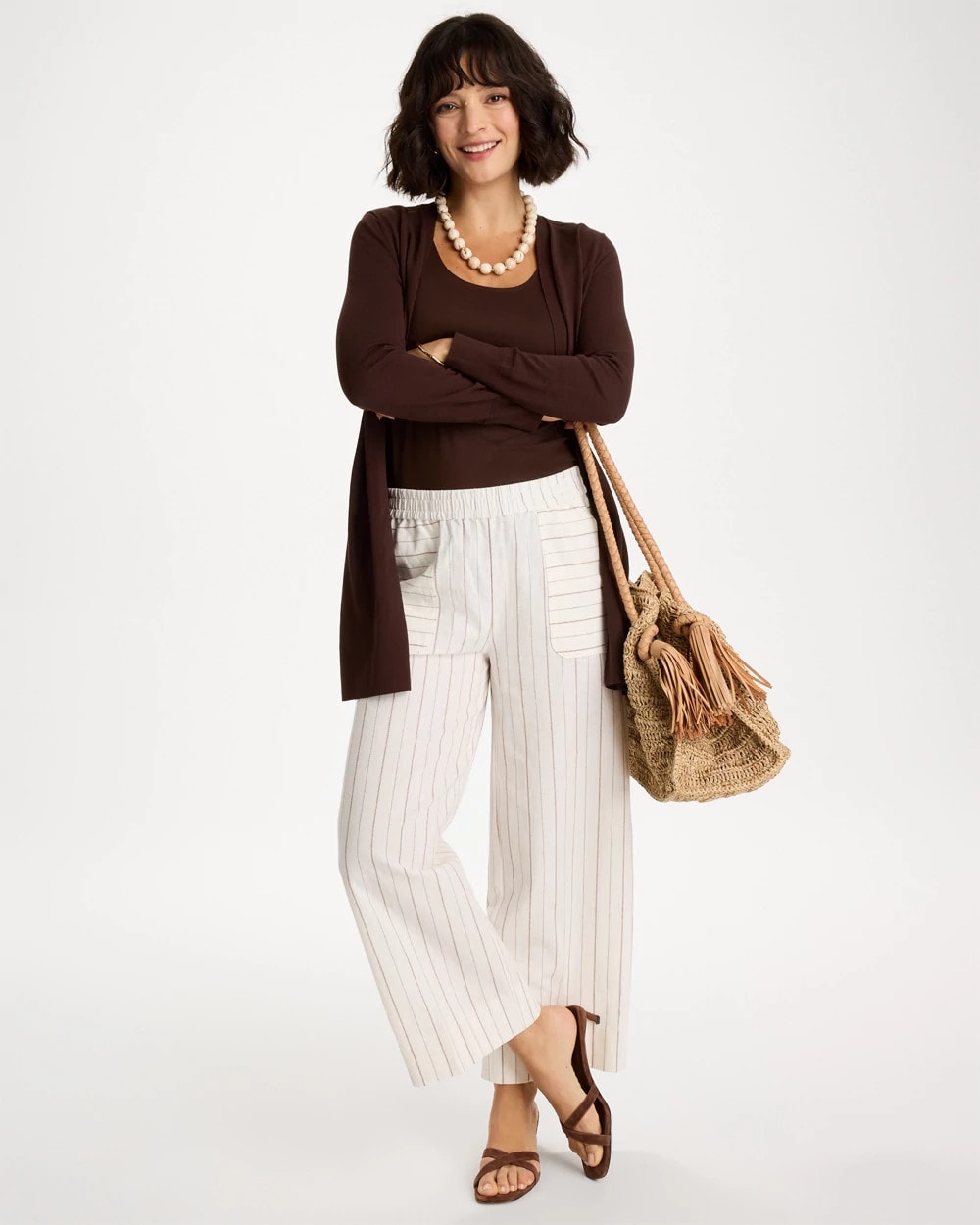 Chico's Signature | Pinstriped Linen-Cotton Crop Pant