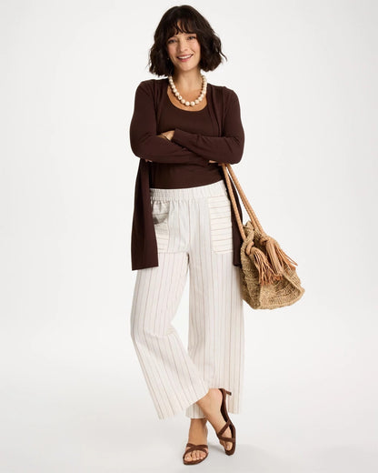 Chico's Signature | Pinstriped Linen-Cotton Crop Pant