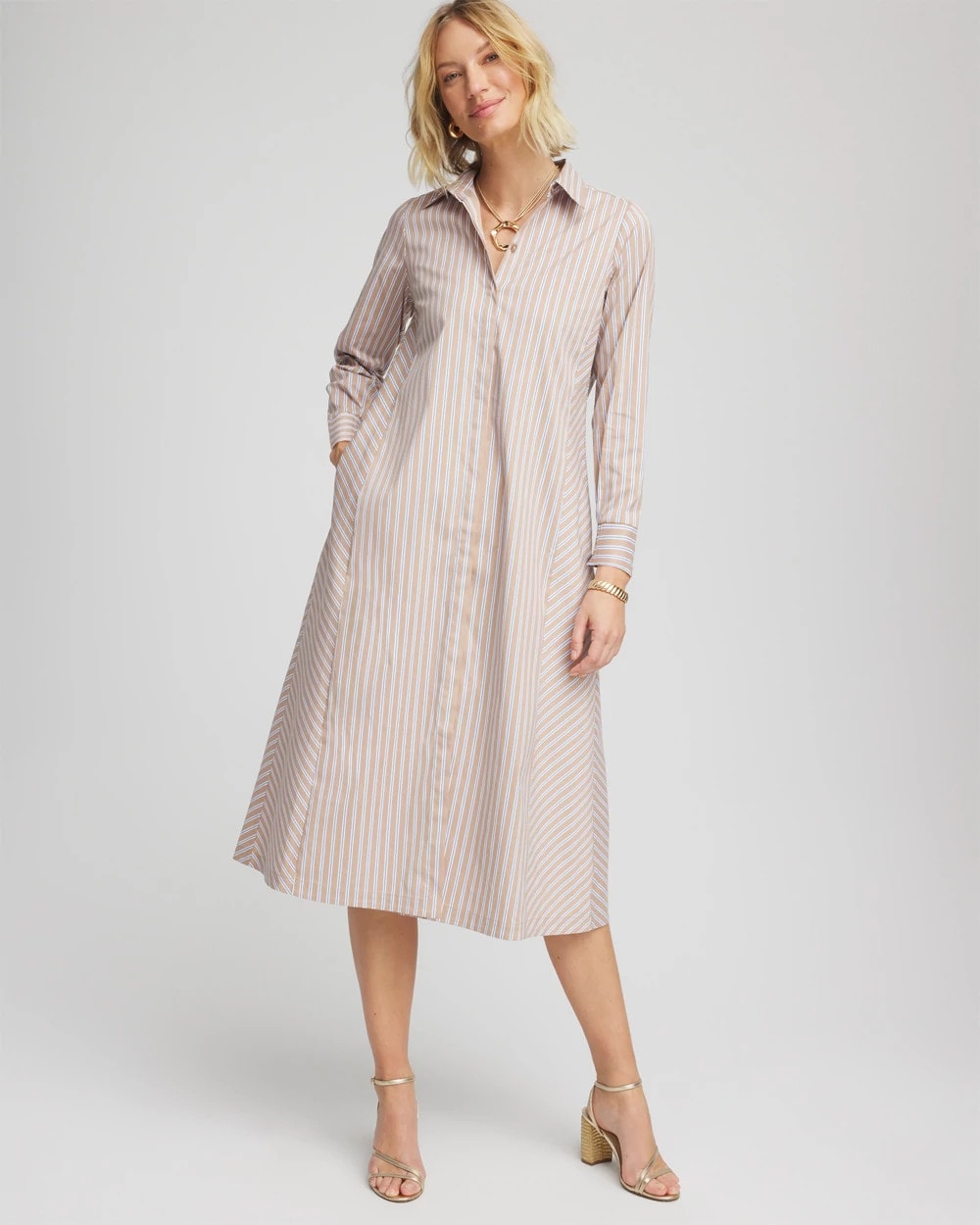 Chico's Exclusive | Vanilla Chai Striped Shirtdress