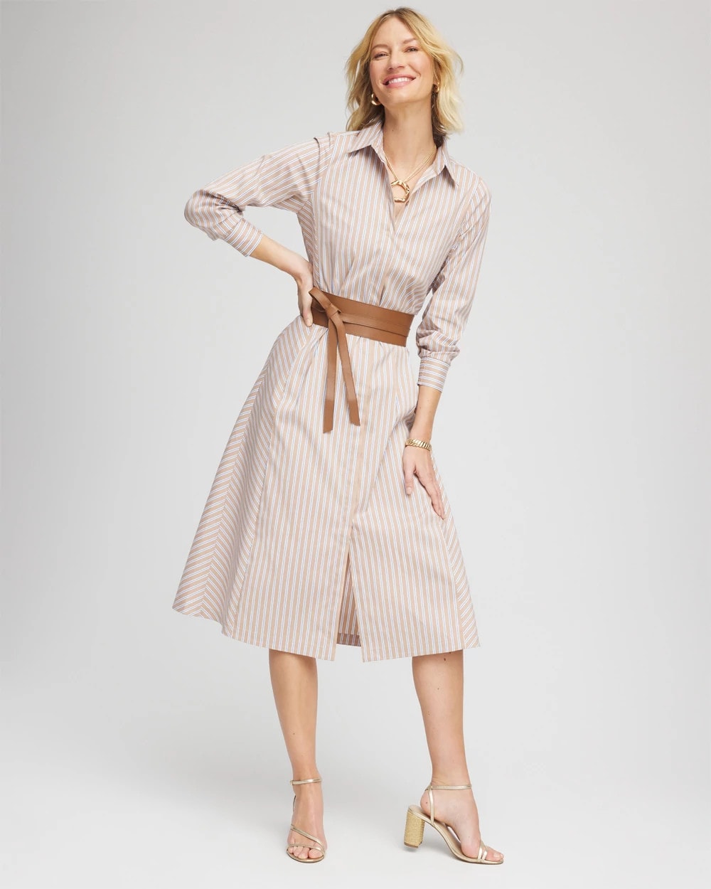 Chico's Exclusive | Vanilla Chai Striped Shirtdress