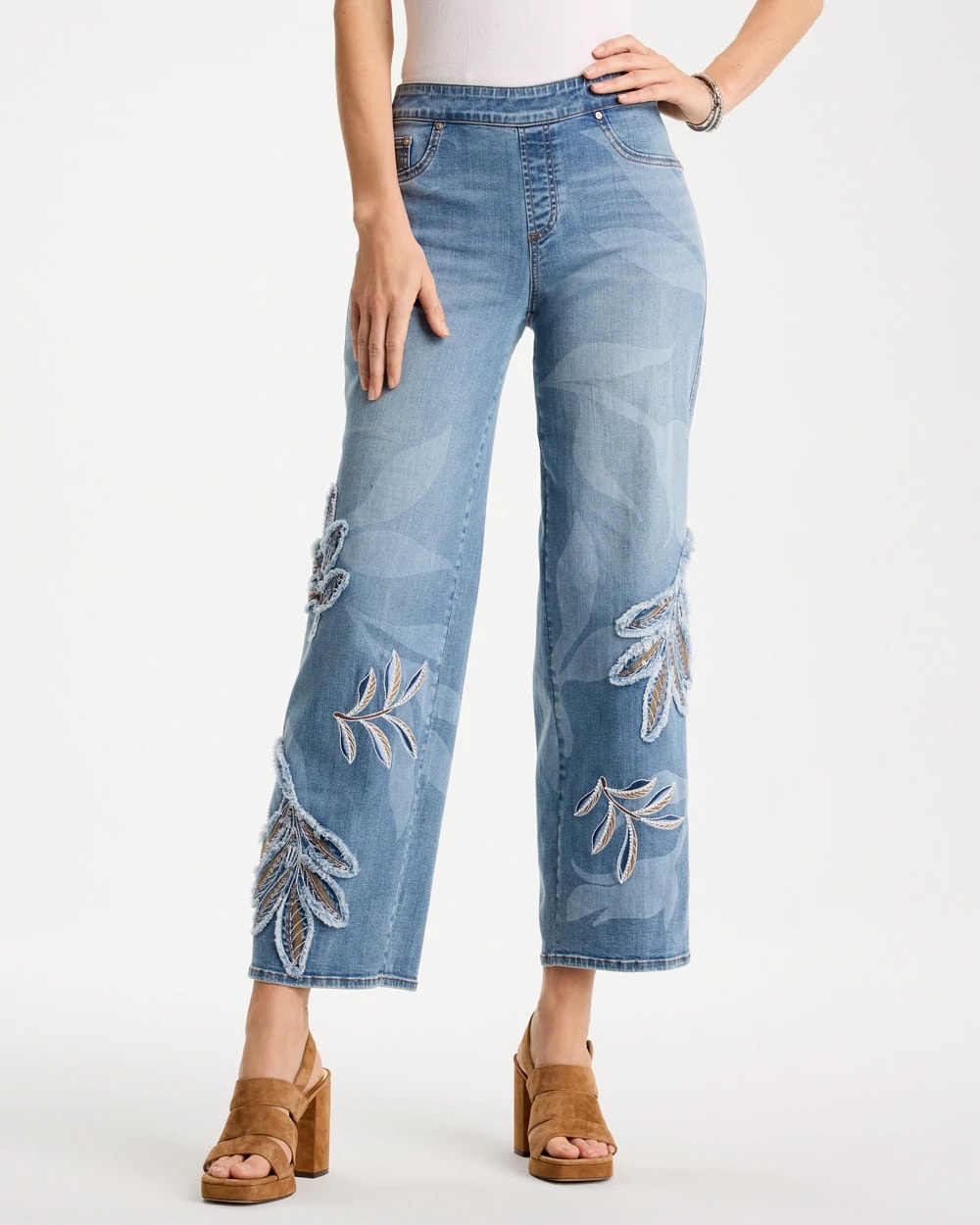 Chico's Featured | Tropical Embroidery Pull-On Wide Crop Jean