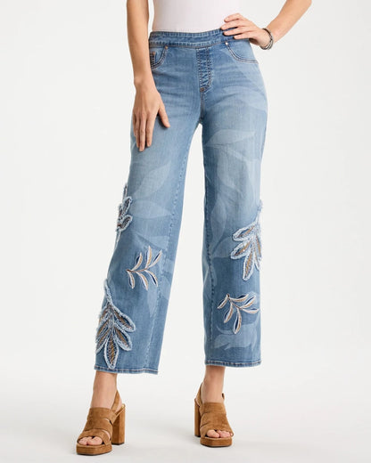 Chico's Featured | Tropical Embroidery Pull-On Wide Crop Jean