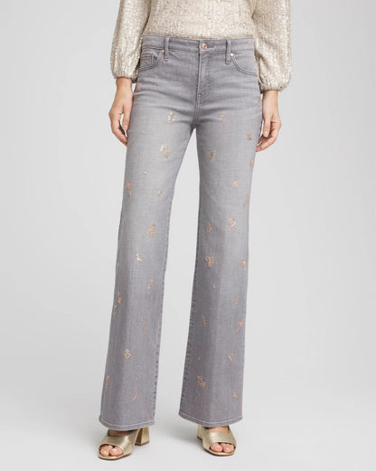 Chico's Signature | Rose Gold Embellished Girlfriend Flared Jeans